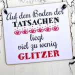 Schild mit Spruch VIEL ZU WENIG GLITZER 13 x 13 cm (SAH+D) Holz