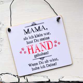 Schild aus Holz MAMA Hände halten Muttertagsgeschenk 11 x 9,5 cm (S)