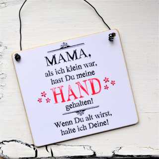 Schild aus Holz MAMA Hände halten Muttertagsgeschenk 17 x 20 cm (L)