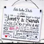 Hochzeitsschild ICH LIEBE DICH Textcollage WUNSCHNAMEN + DATUM 13 x 13 cm (SAH+D) Holz