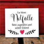 Hochzeitsschild Partyschild F&Uuml;R KLEINE NOTF&Auml;LLE