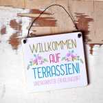 Schild Holzschild WILLKOMMEN auf TERRASSIEN 13,5 x 15,5...