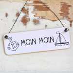 Maritimes Schild aus Holz MOIN MOIN schwarzwei&szlig;