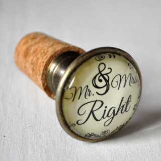 Flaschenkorken für Hochzeit MR & MRS RIGHT alt Zinn brüniert (altsilberner Look)