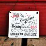Schild für Taufe oder Geburt KÖNIGSKIND mit Wunschname und Geburtsdatum 13 x 13 (SAH+D) Holz