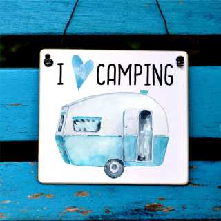 Camping-Schild mit Spruch I love camping 13,5 x 15,5 cm (M)