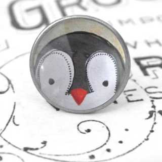 Kinder Möbelknopf mit Tiermotiv fürs Kinderzimmer Pinguin alt Zinn brüniert (altsilberner Look)