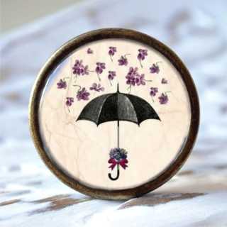 Möbelknopf Metallknauf Regenschirm Purple Flower alt Messing brüniert (altgoldener Look)