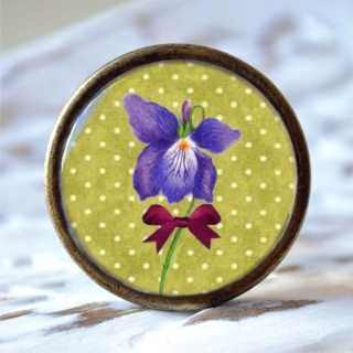 Möbelknopf Metallknauf Purple Flower alt Messing brüniert (altgoldener Look)