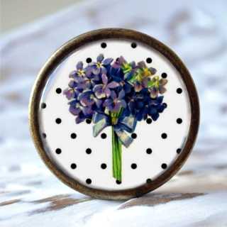 Möbelknopf Metallknauf Hortensie Purple Flower alt Messing brüniert (altgoldener Look)