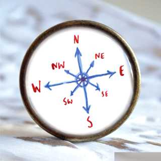 Maritimer Metallknauf Möbelknopf Kompass Windrose alt Messing brüniert (altgoldener Look)