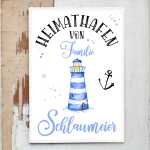 Schild Heimathafen Leuchtturm blau mit Name Stra&szlig;e Hausnummer