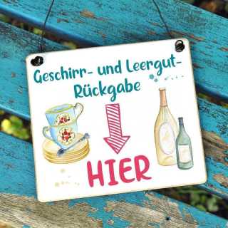 Schild Geschirr- und Leergut-Rückgabe HIER