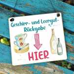 Schild Geschirr- und Leergut-Rückgabe HIER 13 x 13 (SAH+D) Holz