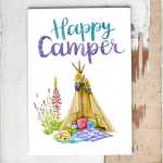 Kunstdruck Happy Camper mit romantischem Zeltmotiv DINA4
