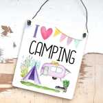Campingschild I love Camping mit Wohnwagen-Motiv