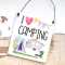 Campingschild I love Camping mit Wohnwagen-Motiv 13 x 13 (SAH+D) Holz