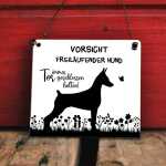 Hinweisschild Vorsicht freilaufender Hund - Tor immer geschlossen halten (wetterfest) 17 x 20 cm 4 Löcher