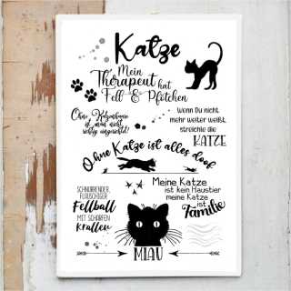 Geschenkidee für Katzenfreunde Katzenschild mit Sprüchen Wortcollage 35 x 27 cm