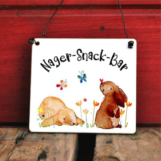 Nager-Snack-Bar Hasenschild für den Hasenstall 17 x 20 cm Alu 4 Löcher