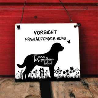 Alu-Schild Vorsicht freilaufender Hund - Tor immer geschlossen halten Berner Sennenhund ohne Löcher