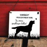 Labrador Hundeschild Vorsicht freilaufender Hund - Tor immer geschlossen halten (wetterfest) 17 x 20 cm (L) 2 Löcher oben