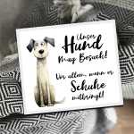 Lustiges Hundeschild Unser Hund mag Besuch! Besonders wenn er Schuhe mitbringt 17 x 20 cm Metall