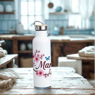Thermosflasche mit Bambusdeckel Kirschblüte | Mama Geschenkidee | Muttertagsgeschenk | Geschenkidee für Mama | Trinkflasche