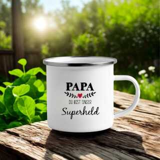 Emaille Tasse Papa Du bist unser Superheld | Vatertagsgeschenk | Vatertag Ideen | Vatertag 2025 | Papa Geburtstag Spruch