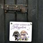 Dekoschild Hier wohnen die Schlappohren | Kaninchenstall Schild wetterfest kaufen | Kaninchen Schild | Hasenschild | Metallschilder | Tierschilder