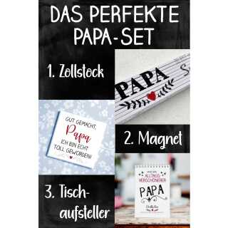 Das perfekte Papa-Set Geschenkidee mit Papa-Sprüchen 1 Zollstock + 1 Magnet + 1 Tischaufsteller