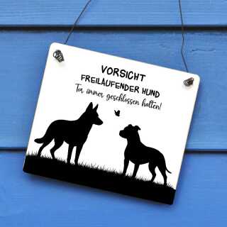 Achtung Freilaufende Alarmanlagen Hundeschild mit Silhouette Boxer + Schäferhund | Restbestand