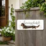 Hundeschild für Dackel-Fans – Hereingedackelt Dackel Schild aus Alu - Langhaardackel braun