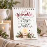 Weihnachtlicher Tischaufsteller mit 12 Sprüchen für Herz & Seele zum Advents als Weihnachtsdeko