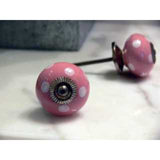 Keramik Knauf M&ouml;belknopf rosa  mit weissen Punkten (3,8 cm)