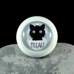 Holzknauf M&ouml;belknopf MIAU aus der Black Cat Serie von Shabbyflair wei&szlig;