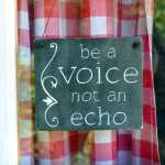 Schild mit Spruch Be a voice not an echo
