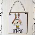 Kinderzimmer-Schild mit Name INDIANER HASE S: 13 x 13 (SAH+D) Holz cm