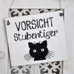 Katzenschild VORSICHT STUBENTIGER schwarze Katze 13 x 13 (SAH+D) Holz