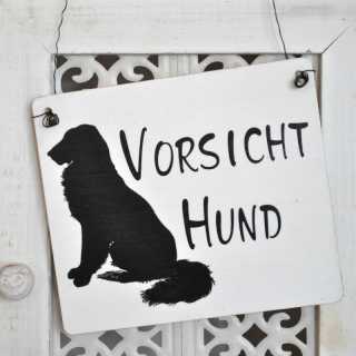 Holzschild VORSICHT HUND Hundesilhouette 13,5 x 15,5 x 0,4 cm