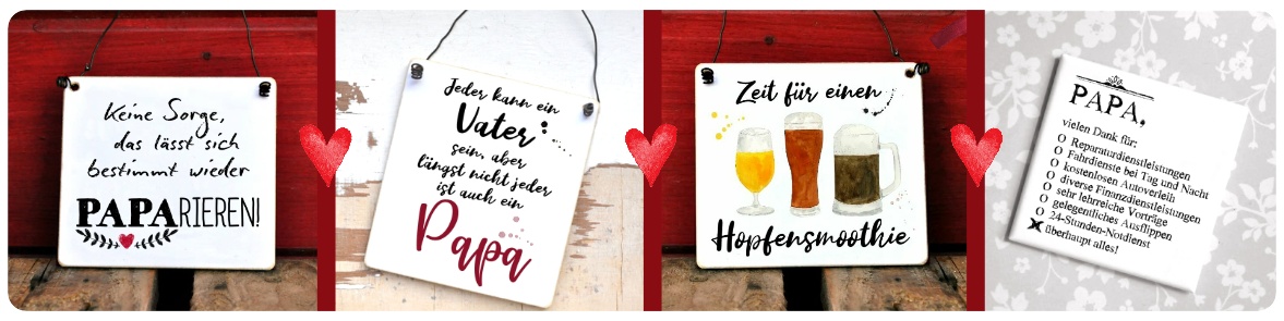 Geschenkideen zum Vatertag Papasprüche auf Schildern, Magneten, Zollstöcken und Tischaufstellern